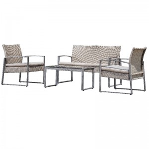 4 Piece Outdoor Conversation Set Patio Garden Pool Lawn Rattan Wicker Loveseat Sofa Cushioned Seat & Glass Top Coffee Table Furniture Set